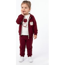 Toontoy Kids Toontoy Kız Çocuk 3'lü Eşofman Takımı Uzun Kollu Bisiklet Yaka Nakışlı T-shirt - Kapüşonlu Fermuarlı Hırka- Beli Paçası Lastikli Eşofman Altı 25040 Bordo