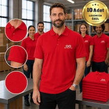 Logonuza Özel 10 Adet Kırmızı Polo Yaka Tişört - Pamuk Unisex Kurumsal Tişört