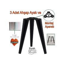 3 Adet Ahşap Ayak 35 Cm Siyah M8 Civatalı Bağlantı Aparatlı Mobilya Tabure Sehpa Masa Destek Ayağı Siyah