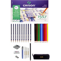 Canson 1557 Resim Defteri 35x50cm 180 Gram 15 Yaprak Karakalem Ve Kuruboya Kalemi Çizim Eskiz Seti