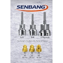 Senbang Pprc Pvc Boru Diş Açma Ve Havşa Pah Seti 6 Lı 1/2 3/4 1 Parmak Kılavuz + 20-25-32 Mm Havşa Ucu