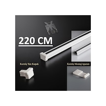 Alüminyum Tek Kanallı Metal Perde Kornişi - Ultra Dayanıklı Tekli Korniş 220cm - 857622423 220cm