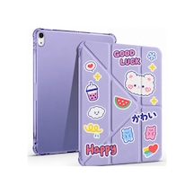 İpad 11 A16 2025 / İpad 10. Nesil 10.9 Uyumlu Kalem Bölmeli Kawaii Origami Standlı Uyuku Modlu Tablet Kılıfı Arka Kapak