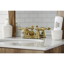 Brass Ks3607al Restorasyon 4" Centerset Banyo Bataryası, Fırçalanmış Pirinç, 6.38 X 4.5 X 3.06 Açık Bej