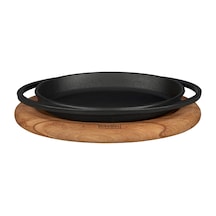 Lava Döküm Oval Sahan Döküm Demir Yekpare Çift Kulplu Kayın Servis Ahşabı Ölçü 21x14cm.