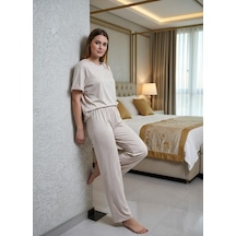 Mihra Kadın Oysho Bisiklet Yaka Kısa Kol İnce Pijama Takımı 20102bl - 1 Adet Bej