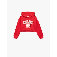 Koton Aplike Detaylı Şardonlu Uzun Kollu Kapüşonlu Crop Sweatshirt Kırmızı 6wkg10126ak Kırmızı