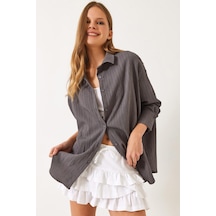 Shade Kadın Düşük Omuz Oversize Basic Bürümcük Gömlek 60392 60271069 - Füme