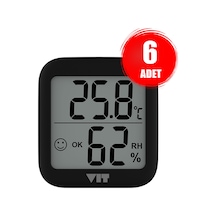 Vıt 6'lı İç Mekan Dijital Isı Ve Nem Ölçer Siyah Termometre Bvt17-04 Thermometer
