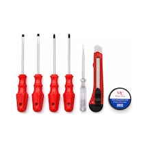 7 Parça El Aleti Seti 2 Düz Tornavida 2 Yıldız Tornavida Kontrol Kalemi Maket Bıçağı Pvc İzole Bant Dayanıklı Ergonomik Ev Atölye Tamirhane Bakım Onarım Elektrik Montaj Çözümü