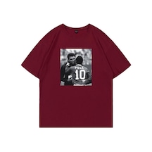 Flood Of Style Erkek Bordo Pele Baskılı Oversize Bisiklet Yaka Tshirt