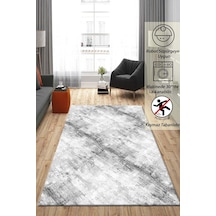 Raschel Carpet Çizgi Desenli Gri Kaymaz Taban Kalın Peluş Halı - Yolluk Gri