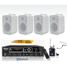 4 Adet Duvar Hoparlörlü Yaka Mikrofonlu Bluetooth Anfi Ses Sistemi
