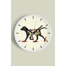 Soyut Köpek Tasarım Modern Duvar Saati - 42cm - Önü Camlı Beyaz Kasa - Sessiz Mekanizma Beyaz