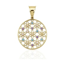 Fiyonk Kuyumculuk 14 Ayar Altın Renkli Taş Detaylı Yaşam Çiçeği Kolye Ucu Küçük 001