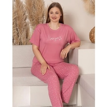 Charme Kadın Büyük Beden Bisiklet Yaka Milan Likralı Kısa Kol Pijama Takımı K601/246 - 1 Adet Pembe