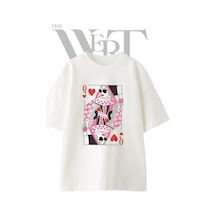 Thewert Queen Hearts Sunglasses Tasarım Baskılı Ünisex Beyaz Oversize T-shirt