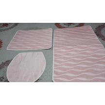 Mink Halı 3'Lü Kaymaz Taban Pembe Klozet Takımı Hm001 Pudra