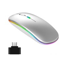 Mufunye Optik Kablosuz Fare, 2.4g+bt3.0+bt5.2 Üçlü Bağlantı, Led Işık Efekti, 500mah Pil, Sessiz Ofis Kullanıma Uygun, Gümüş Renk Type-c Adaptörü İle Optik