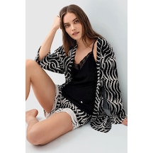 Pierre Cardin Kadın Siyah 3'lü Sabahlık Takım-m91.69 Siyah
