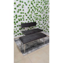 Özcan Metal Krom Metal Ayaklı Bench Sırtlı Mutfak Salon Antre Yatak Odası Puf Bank Oturak Takımı Gri