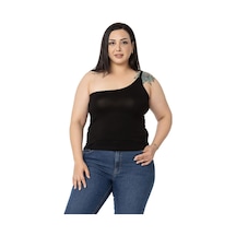 Disentis Büyük Beden Tek Omuz Dekolteli Viskon Siyah Body-siyah Siyah