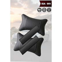 Kia Ev3 Uyumlu Siyah Deri Kemer Koruyucu Deri Yastık Lüks Set