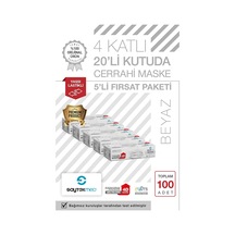 Saytekmed İki Kat Meltblown Koruması, 4 Katlı Beyaz Maske (5 Kutu/100 Adet)