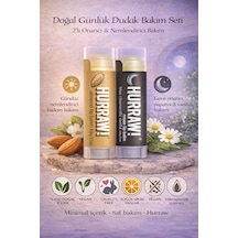Hurraw Almond & Moon Dudak Balmı 2 Li Set %100 Doğal, Vegan, Gece & Günlük Bakım