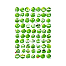 70 Adet Yeşil Komik Emoji Sticker Seti - Etiket Seti Scrapbook Bullet Journal