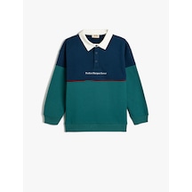 Koton Oversize Sweatshirt Polo Yaka Baskı Detaylı Düğmeli Uzun Kollu Yeşil 5wkb10382tk Yeşil
