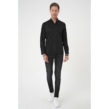 Efor Slim Fit Düğmeli Yaka Pamuklu Klasik Siyah Gömlek Gk 736 Siyah