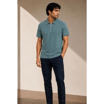 Alexandergardi Kısa Kollu Fermuarlı Polo Yaka T-shirt İndigo