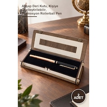 2 Adet Deri Kutulu Bakır Roller Kalem Ahşap Deri Kutu, Kişiye Özelleştirilebilir, Promosyon Rollerball Pen 1