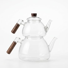 1800 Ml + 550 Ml Akasya Cam Çaydanlık Takımı - Ahşap Kulplu, Isıya Dayanıklı Borosilikat Şeffaf Çaydanlık, Yaylı Süzgeçli Şık Lüks Tasarım 1