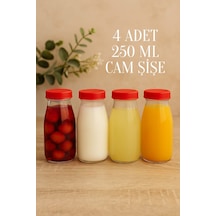 Rotanev Şeffaf Sürahi Süt, Ayran, Su, Limonata, Meşrubat Şişesi Plastik Kapaklı Cam Şişe 4 Adet 250 ML