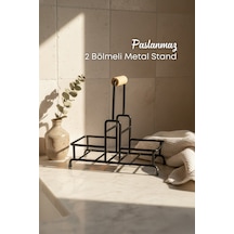 Grimorlife 2 Bölmeli Çok Amaçlı Ahşap Kulplu Metal Stand Düzenleyici Organizer- Sıvı Sabunluk- Yağdanlık Standı Siyah