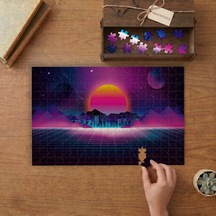 Retrowave Gün Batımı Tasarımı 240 Parça Ahşap Puzzle Ahşap Kutuda Mpy60075