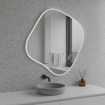 70x70 Cm Modern Tasarım Organik Duvar Aynası Beyaz Çerçeveli Beyaz 70x70 Cm Modern Tasarım Organik Duvar Aynası Beyaz Çerçeveli Beyaz