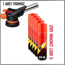 Uyguna-yakala 5 Adet Çakmak Gazı+1300 Derece Profesyonel Pürmüz Çakmak Seti -ykt.293 Çok Renkli