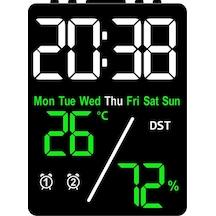 Zilinn Çok Fonksiyonlu Büyük Ekran Dijital Çalar Saat Nem Ekranı Parlaklık Ayarı Şarj Masaüstü Saat Ev Ofis Dekoru Yeşil Siyah Kabuk -68 Çok Renki