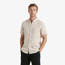 Nautica Erkek Bej Regular Fit Kısa Kollu Keten Gömlekdüzw65100t