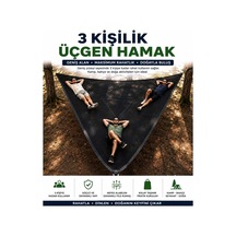 3 Kişilik Üçgen Hamak Dayanıklı File Kumaş Kamp Bahçe Piknik Hamağı Siyah