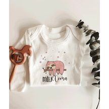İmaj Tuğbababy Milk Coma Pembe Uzun Kol Çıtçıtlı Organik Bebek Body Beyaz