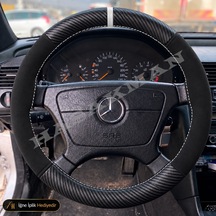 Mercedes S W140-c140 Dikme Direksiyon Kılıfı Alcantara Süet Mat Karbon Beyaz Yüzük Ve Dikiş -standart-long-s320-s500 1991-1998