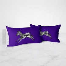 Mor Zebra Desenli Çift Taraflı Dekoratif 2'li Yastık Kılıfı Seti 32 x 55 CM - Mor