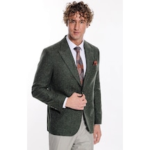 Kazayağı Desenli Yün Yeşil Erkek Ceket Taba