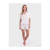 Lcw Dream Ekru Gömlek Yaka %100 Pamuklu Kadın Şortlu Pijama Takımı
