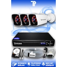 Picam 3 Kameralı Kare 3 Dış Kamera Set 250 GB HDD Full HD Gece Görüşlü Güvenlik Kamerası Sistemi