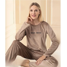 Mihra Kadın Kışlık Bisiklet Yaka Kadife Pijama Takımı 13166ka - 1 Adet Kahverengi